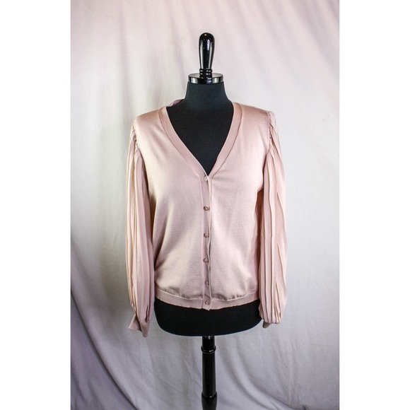 Adrianna Papell Cardigan Sweater Sheer Pleated Sleeves Pink Size - Picture 1 of 4